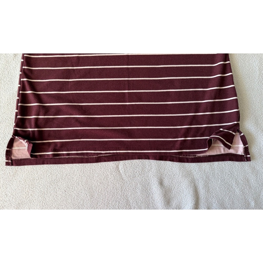 Glitz Women's Burgundy White Striped Cutout Shoulder Short Sleeve Top Size L - Picture 5 of 8